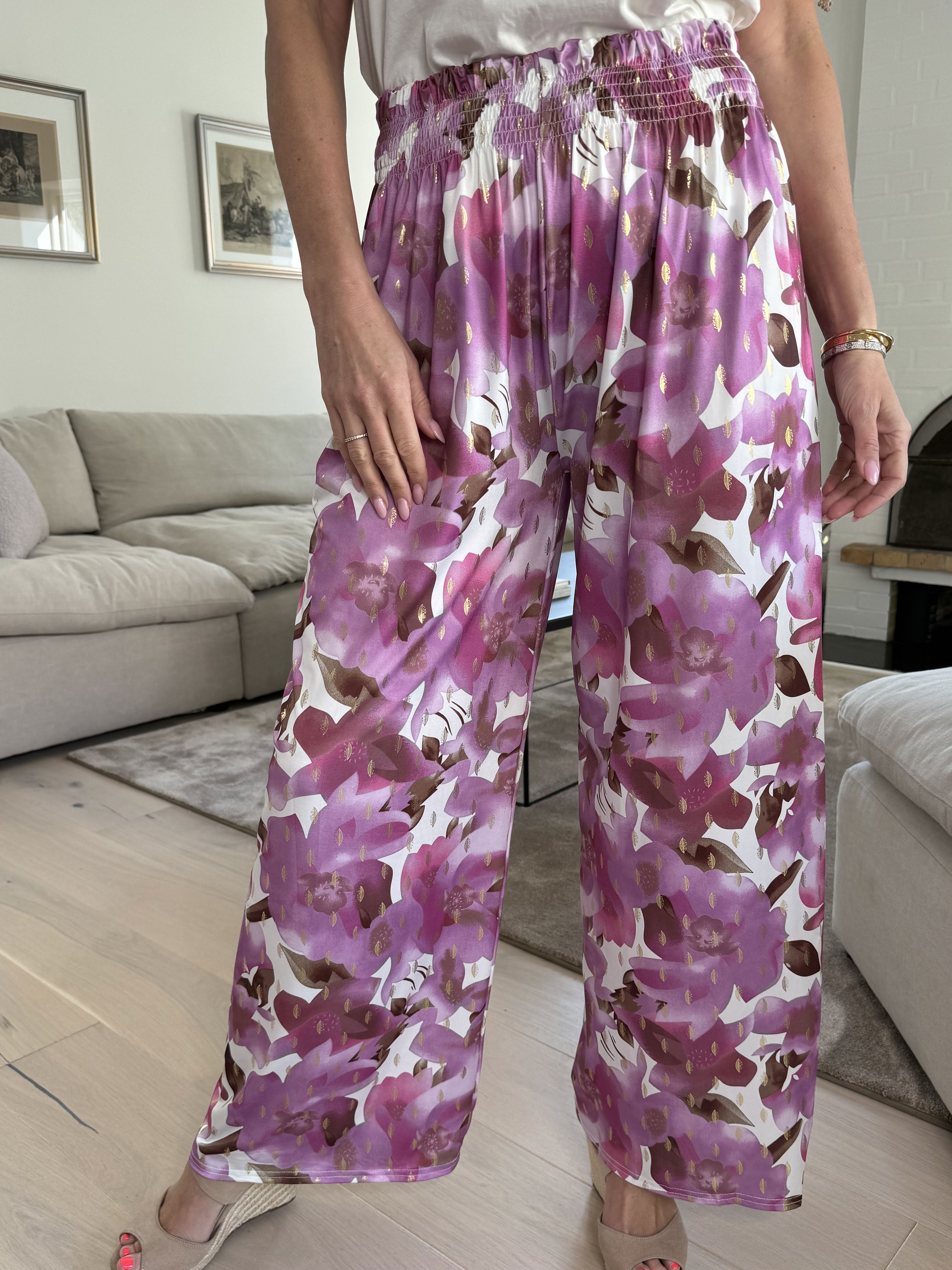 Pams sweet flower pants - Elastiske krølfri bukser med elastiklinning